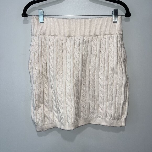 Olivaceous Cable‎ Knit Mini Skirt, Medium, Ivory - Picture 1 of 9